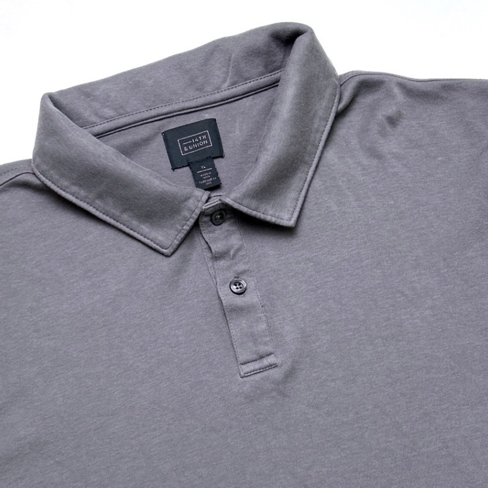 14th & Union Mens Long Sleeve Cotton Jersey Polo Shirt Size XL Gray Minimalist